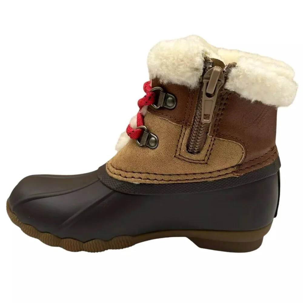 Sperry Alpine Saltwater Toddler Girls Duck Boots Size 10 Brown/Tan Faux Fur Trim